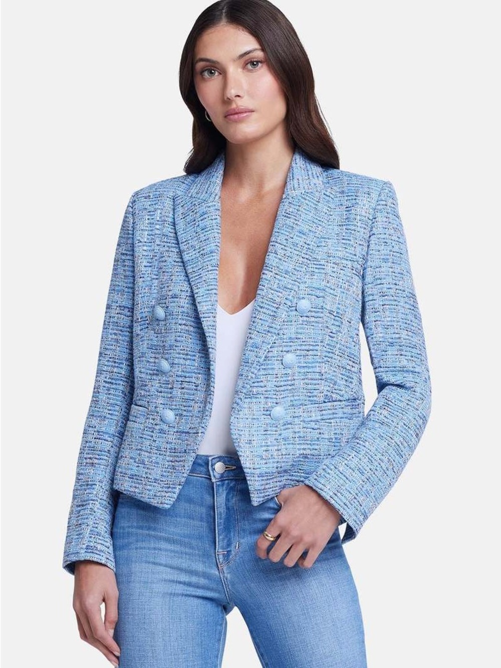 L’AGENCE Brooke Multi-Blue Tweed Blazer, Size 2